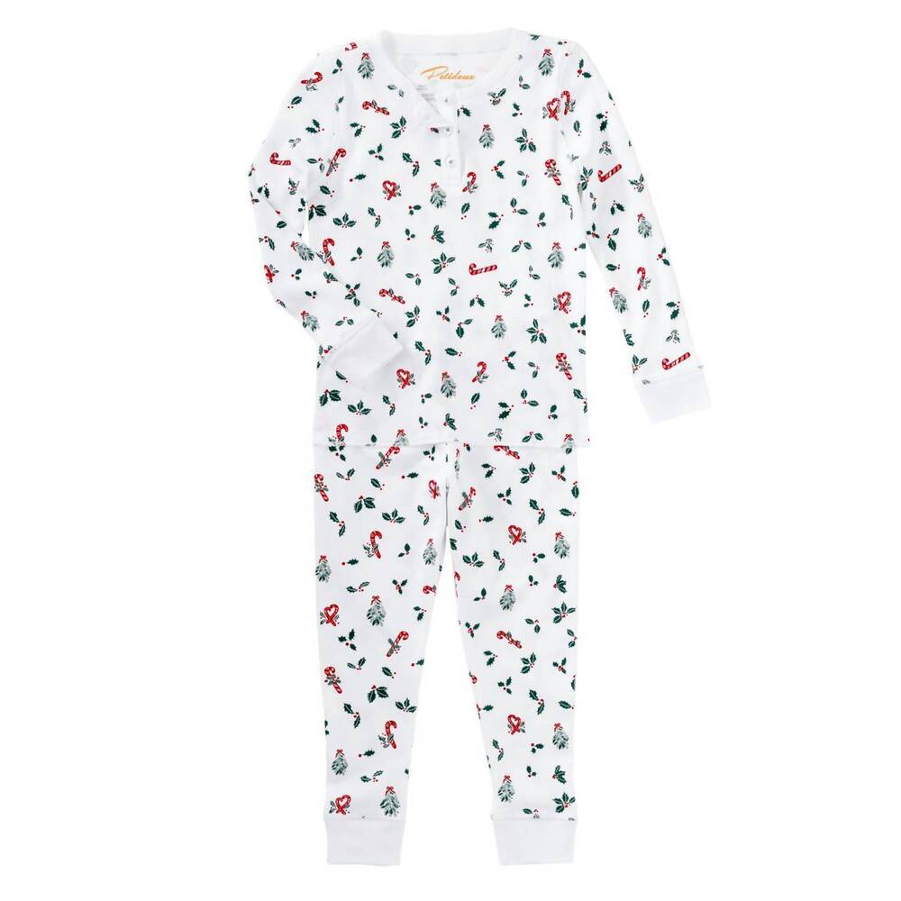 NEW PETIDOUX kid's long sleeve pajama set in jolly hollies